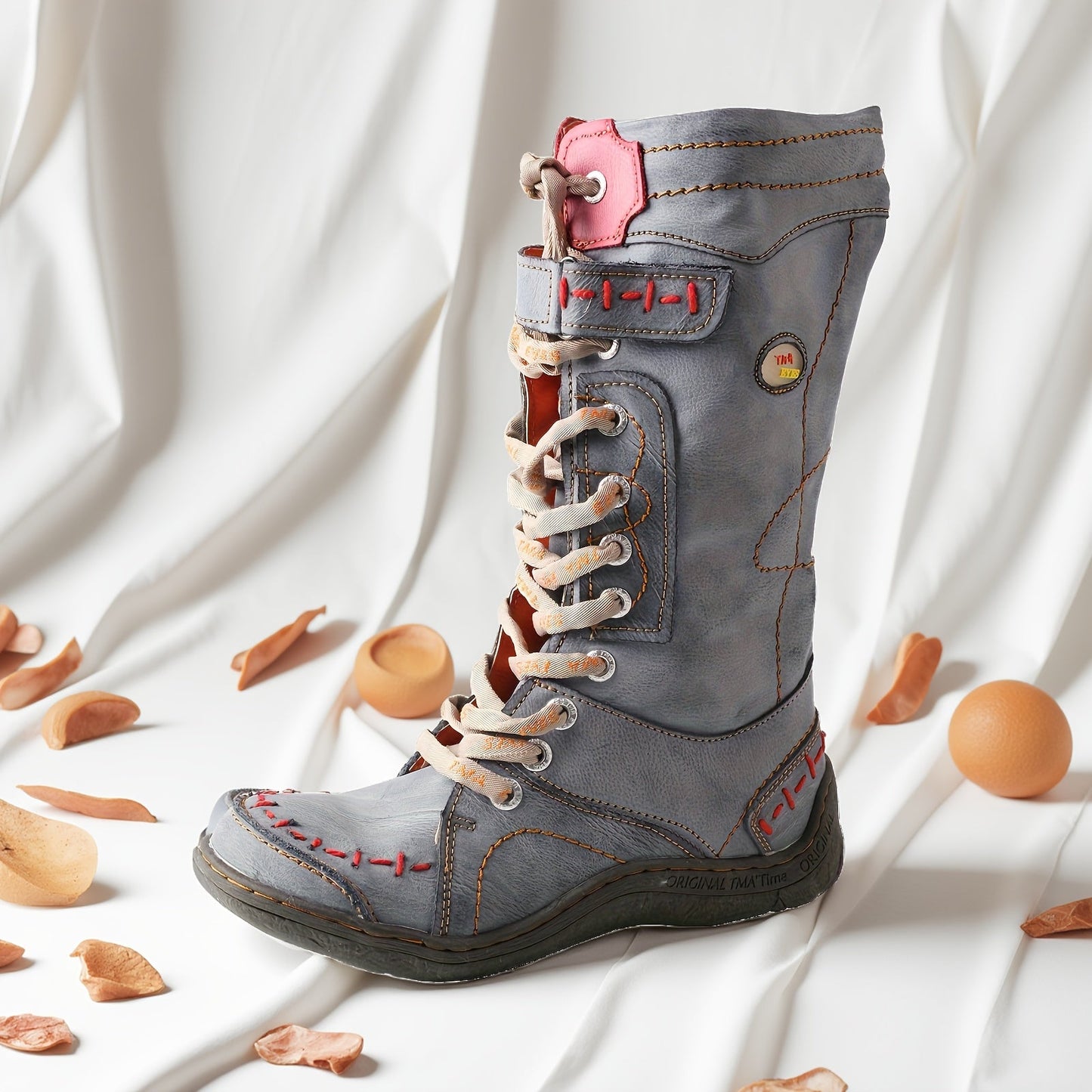 TMA EYES Spring New PU Color Block Fashion Dopamine Outfits Non-Slip Hiking Mid-Calf Boots SS69