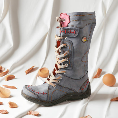 TMA EYES Spring New PU Color Block Fashion Dopamine Outfits Non-Slip Hiking Mid-Calf Boots SS69