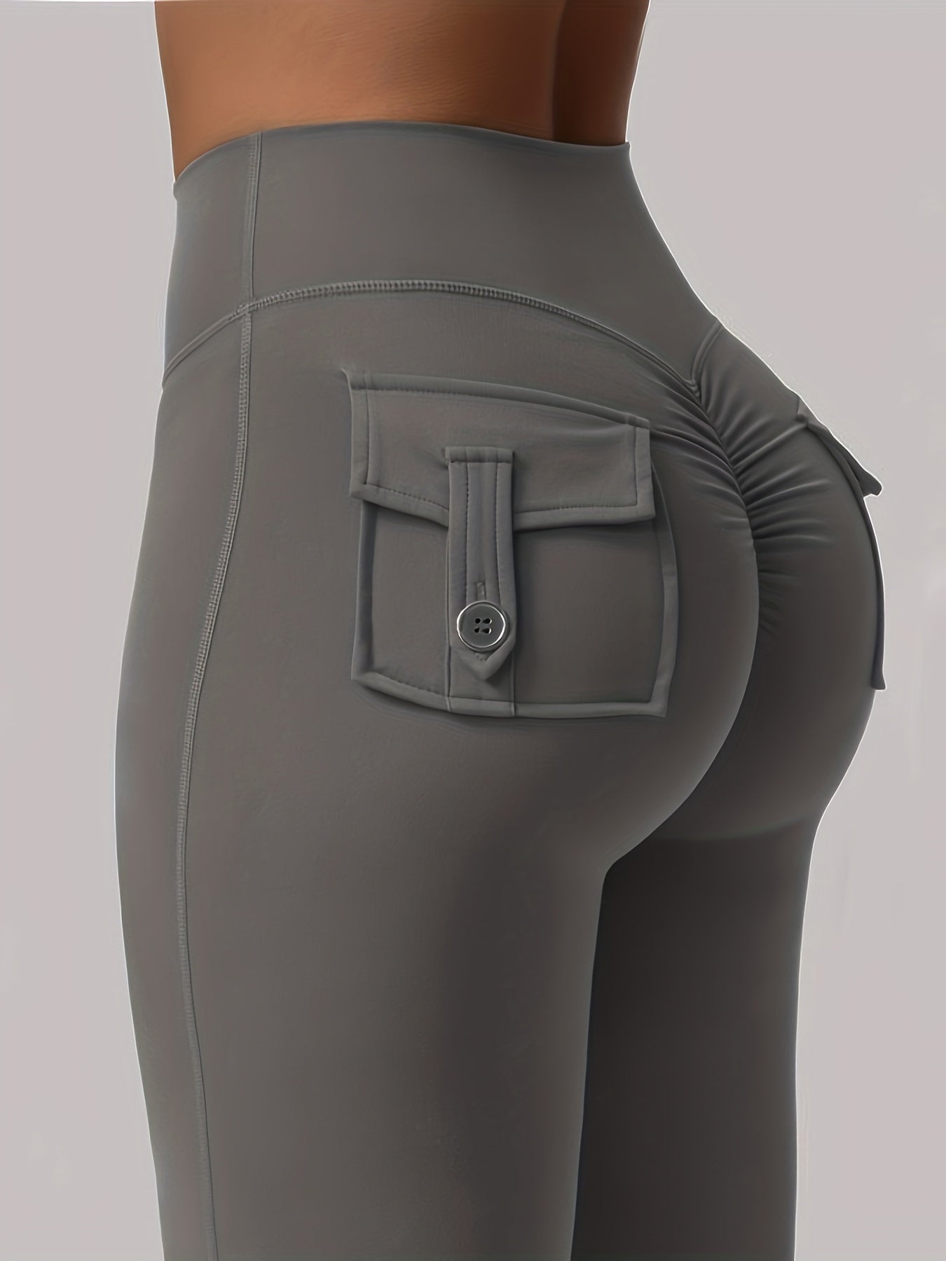 Full Of Elasticity Slim Fit Women's Pocket Yoga Pants - High Waist, Wide Legs, Solid Color, With Phone Pocket - SS69