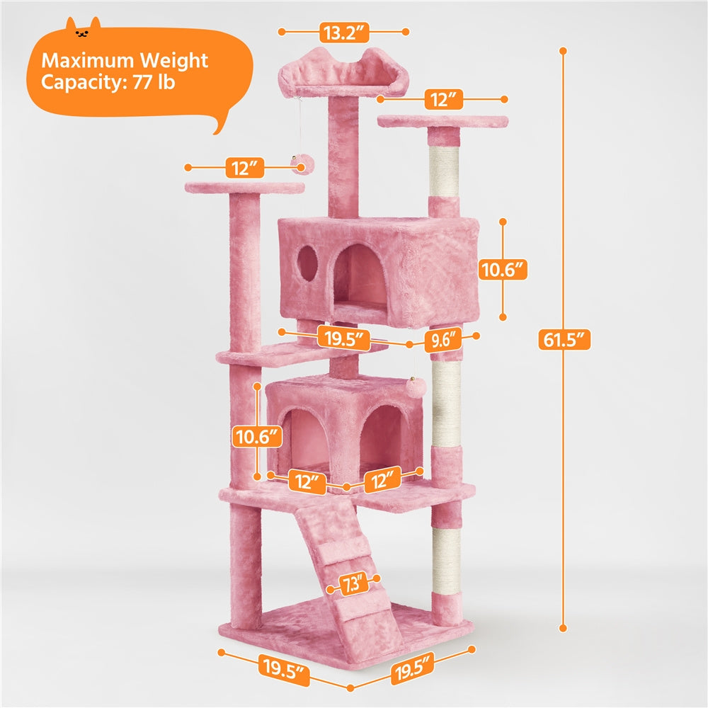 Costoffs Cat Tree 54in/70in/62in/80in/23.5in Cat Tower Condo with 2 Condos & 2 Dangling Balls & 3 Scratching Posts Large Cat House for for Kittens & Cats, Dark Gray/Light Gray/Beige/Black/Pink/Brown/Navy Blue/Green, Brown/W SS69