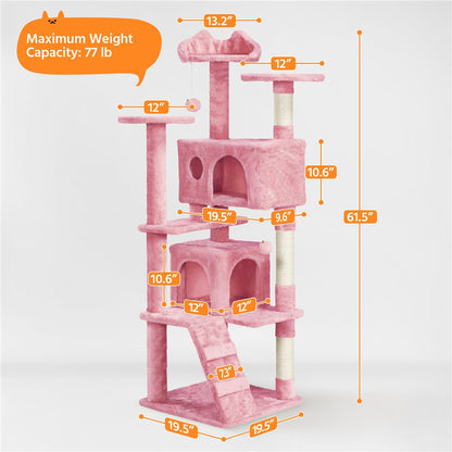 Costoffs Cat Tree 54in/70in/62in/80in/23.5in Cat Tower Condo with 2 Condos & 2 Dangling Balls & 3 Scratching Posts Large Cat House for for Kittens & Cats, Dark Gray/Light Gray/Beige/Black/Pink/Brown/Navy Blue/Green, Brown/W SS69