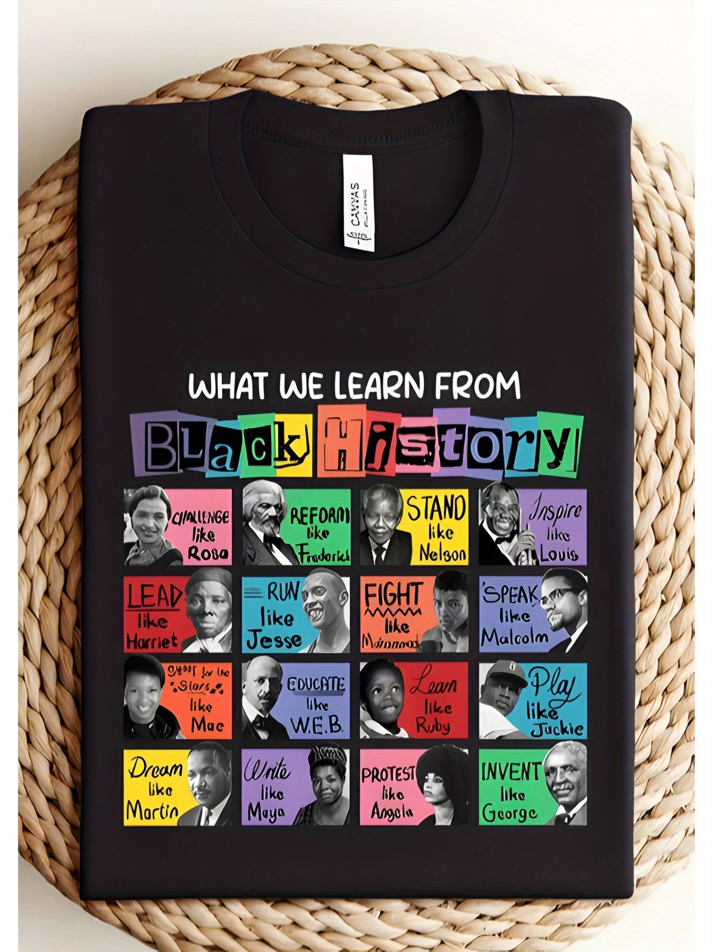 Black History Month T-Shirt - Inspirational Leaders Graphic Tee, Casual Crew Neck, Short Sleeve, 180g/㎡, Women's Educational Apparel SS69