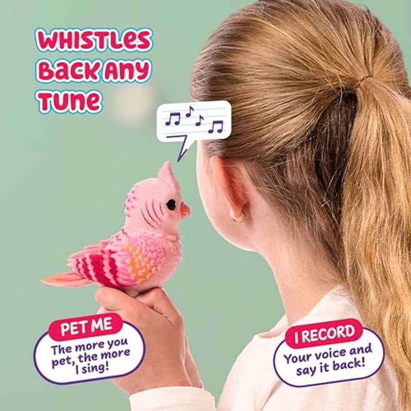 USONE Little Live Pets Rosie the Really Real Talking Bird Toy - Interactive Voice-Recording & Singing Robot-like Bird with 20+ Sounds, Touch-Activated Reactions, Pink/Purple Cage & Swing for Ages 5-7+ ( Included)
