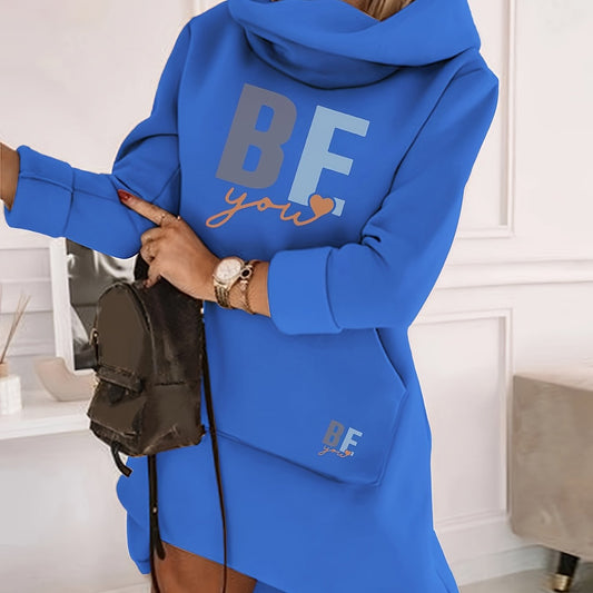 Women's Fashion Hooded Tunic Dress, 100% Polyester Knit Fabric, Geometric Pattern, Applique Detail, for Spring/Summer/Fall - SS69