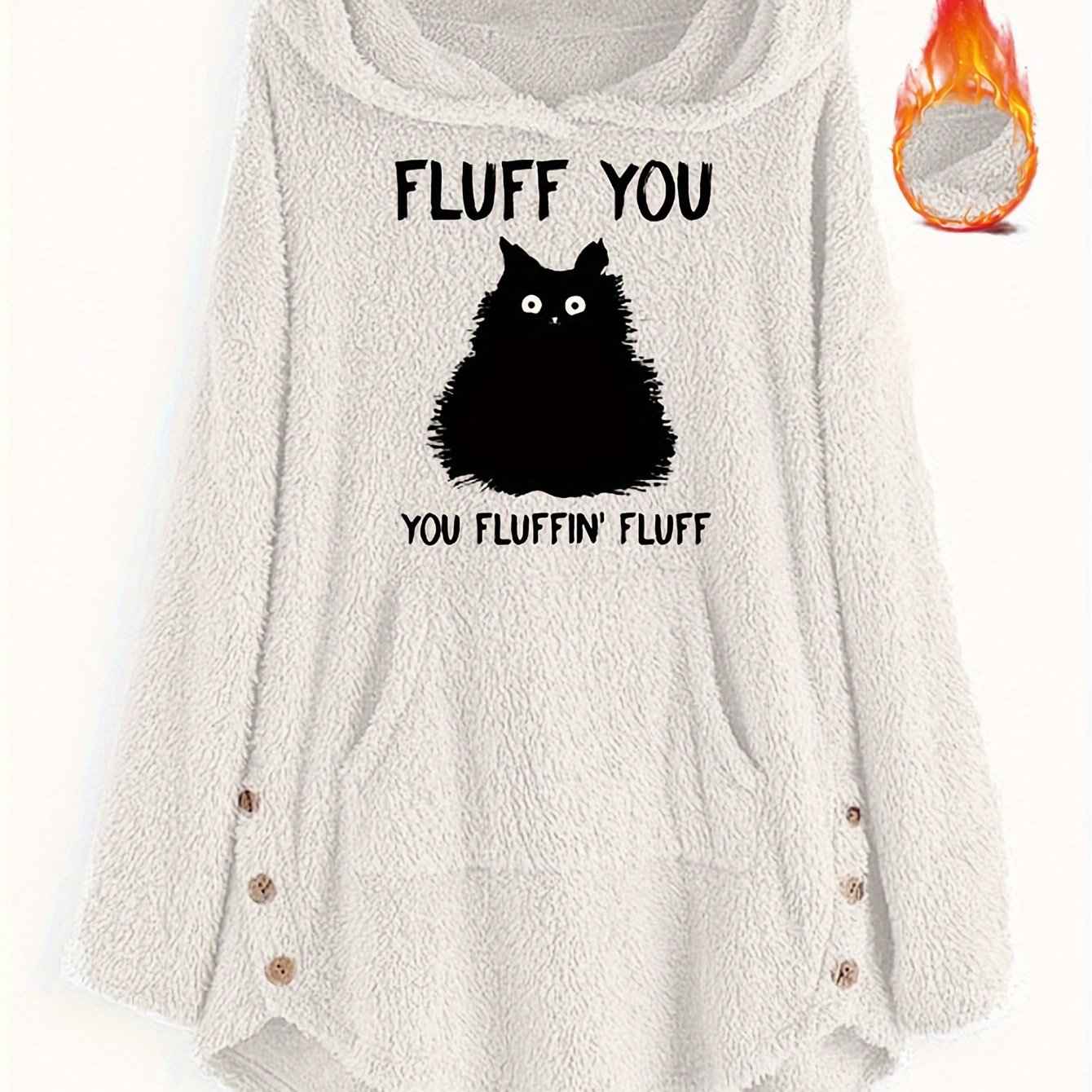 Plus Size, Plus Size Women's Autumn Winter -Lined Thickened Hooded Hand- Sweatshirt