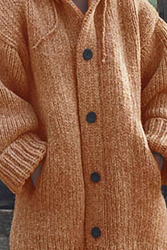 Plus Size, Plus Size Elegant Hooded Cardigan Jacket - 100% Winter Sweater Coat with Front Button Closure, Hooded Long Sweater Jacket Suitable for Fall/Winter, Brown/Navy/Red - Casual & Formal Wear, Machine Washable Cozy Outer