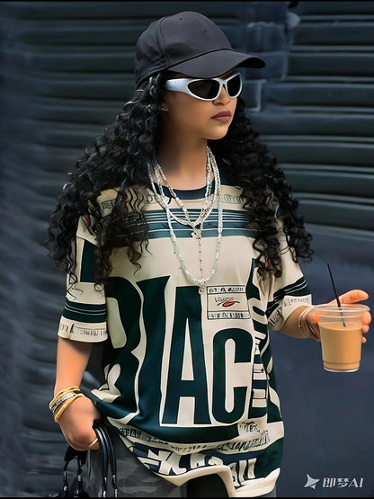 Youth Casual Crew Neck T-Shirt, Polyester 95% Elastane 5% Knit Fabric, All Over Print Short Sleeve Loose Fit Top for All Seasons SS69