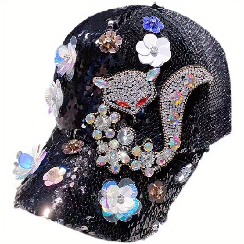[Anime Baseball Cap] Anime Theme Women's Fashion Baseball Cap - Breathable Mesh, Adjustable Fit, Rhinestones and Floral Embellishments, Hot-stamping Craftsmanship, Sparkling Sequin Duckbill Hat, Carnival/Mardi Gras/Masquerade SS69