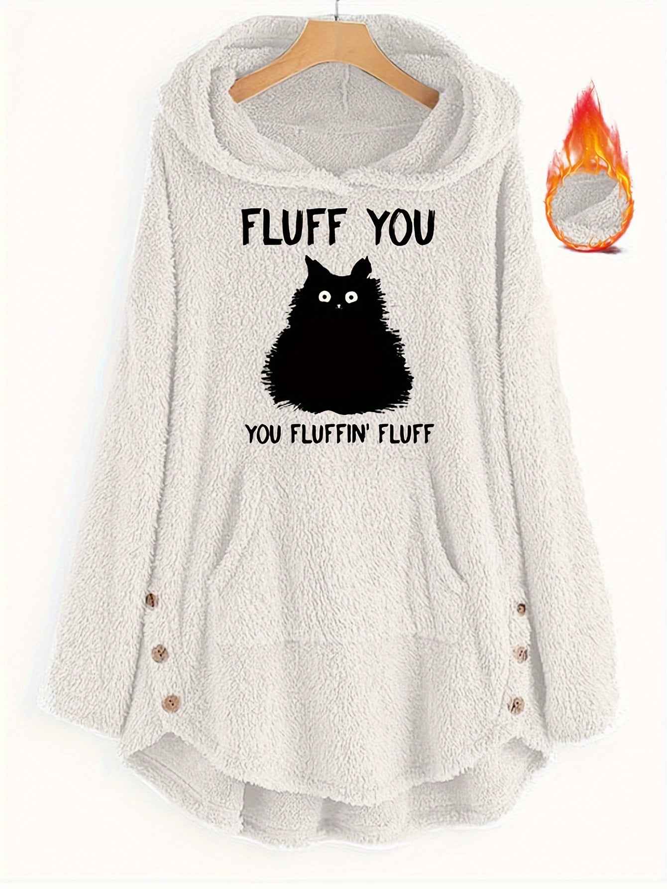 Plus Size, Plus Size Women's Autumn Winter -Lined Thickened Hooded Hand- Sweatshirt