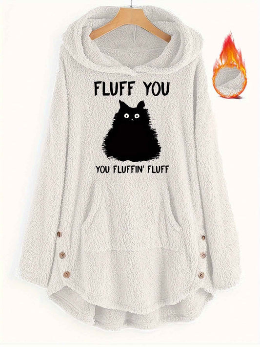 Plus Size, Plus Size Women's Autumn Winter -Lined Thickened Hooded Hand- Sweatshirt