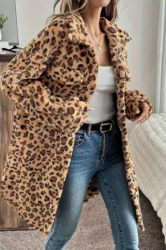 Plus Size - Plus Size - Plus Size - Plus Size - Plus Size - Women'S Plus Size Leopard Print Coat - Casual Long Sleeve Button-Up Jacket with Lapel Collar, Medium Stretch Fabric, Perfect For Fall/winter, Leopard Print Jacket, W
