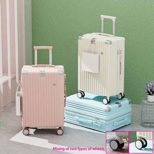 Christmas Gifts 20-Inch and Below Macaron Color Luggage with Cup Holder, USB Charging Port, Alloy Bumper Corners, Lightweight Carry-On Suitcase with Silent Spinner Wheels, TSA Lock, and Hook