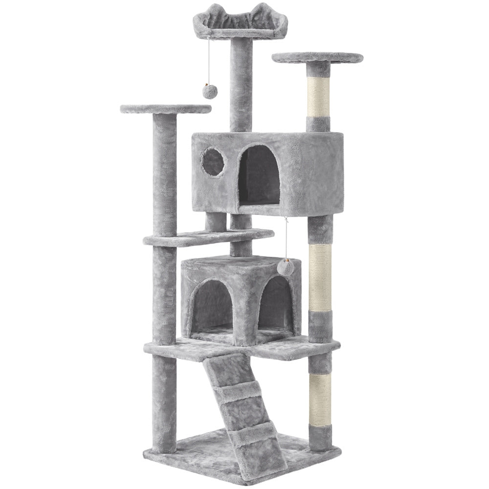 Costoffs Cat Tree 54in/70in/62in/80in/23.5in Cat Tower Condo with 2 Condos & 2 Dangling Balls & 3 Scratching Posts Large Cat House for for Kittens & Cats, Dark Gray/Light Gray/Beige/Black/Pink/Brown/Navy Blue/Green, Brown/W SS69 67.69 Light Gray / 62in