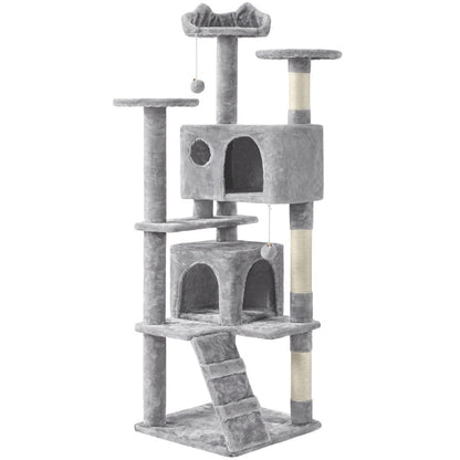 Costoffs Cat Tree 54in/70in/62in/80in/23.5in Cat Tower Condo with 2 Condos & 2 Dangling Balls & 3 Scratching Posts Large Cat House for for Kittens & Cats, Dark Gray/Light Gray/Beige/Black/Pink/Brown/Navy Blue/Green, Brown/W SS69 67.69 Light Gray / 62in
