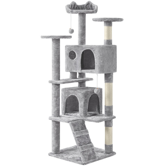 Costoffs Cat Tree 54in/70in/62in/80in/23.5in Cat Tower Condo with 2 Condos & 2 Dangling Balls & 3 Scratching Posts Large Cat House for for Kittens & Cats, Dark Gray/Light Gray/Beige/Black/Pink/Brown/Navy Blue/Green, Brown/W SS69 67.69 Light Gray / 62in