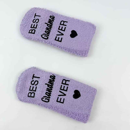 1 Pair Purple Mid-Calf Winter Warm Anti-Slip Knitted Socks with "BEST Grandma EVER" Letter Print, Perfect Gift for Birthdays, Retirement, and Parents
