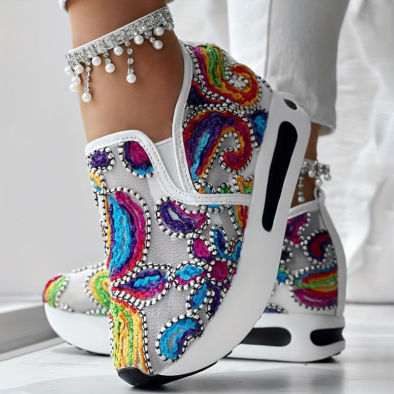 [Abstract Sneakers] Casual Abstract Print Wedge Sneakers | Side Lace-up - Without Anklet SS69 25.69 White color 1 / US 11.5