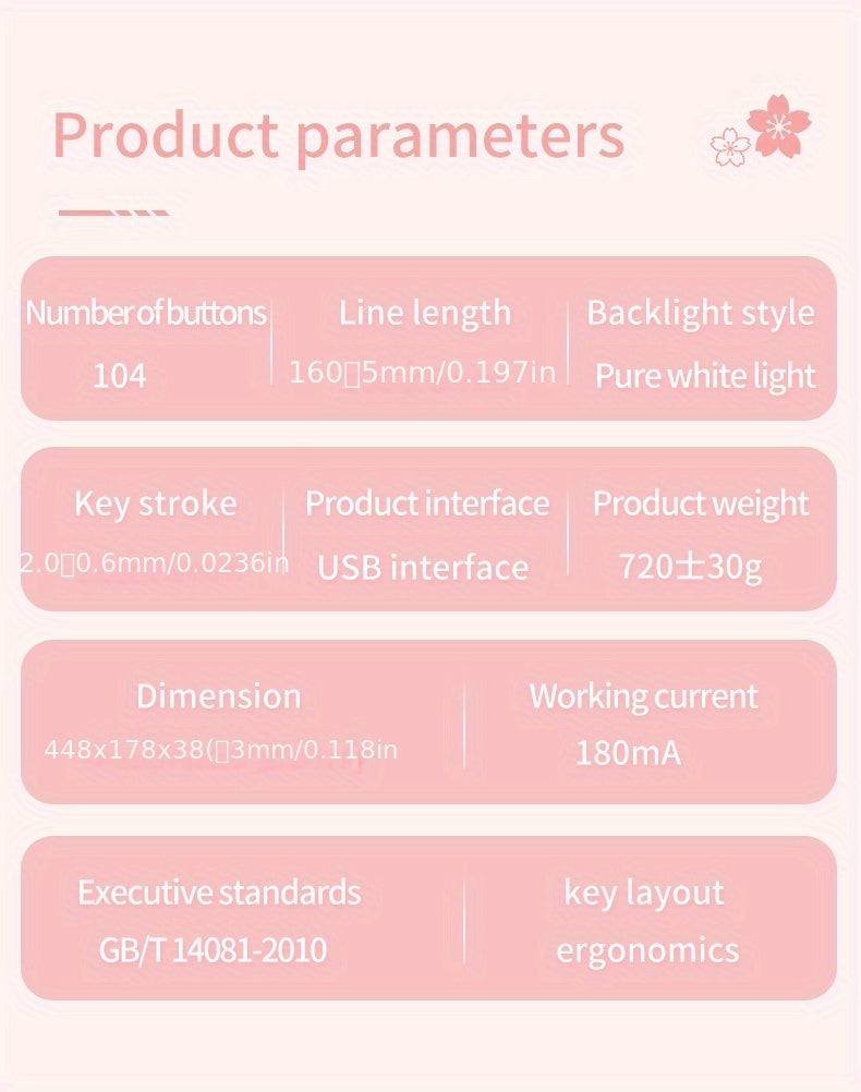 YINDIAO Pink Mechanical Keyboard with Cherry Switches - Retro Punk Design, Backlit Gaming Keyboard for Office & Home Use, Office Keyboard | Pink Keyboard | Nonslip Texture SS69