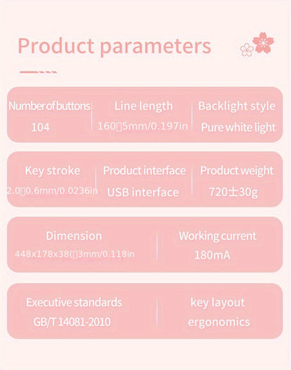 YINDIAO Pink Mechanical Keyboard with Cherry Switches - Retro Punk Design, Backlit Gaming Keyboard for Office & Home Use, Office Keyboard | Pink Keyboard | Nonslip Texture SS69