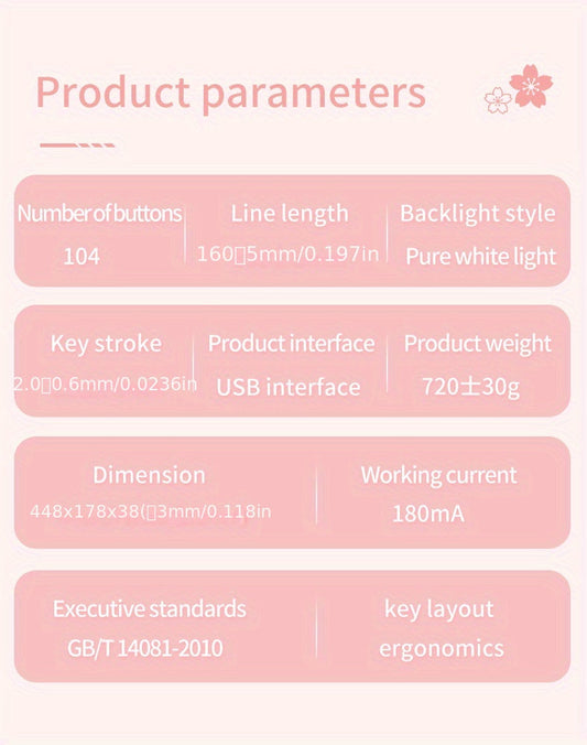 YINDIAO Pink Mechanical Keyboard with Cherry Switches - Retro Punk Design, Backlit Gaming Keyboard for Office & Home Use, Office Keyboard | Pink Keyboard | Nonslip Texture SS69