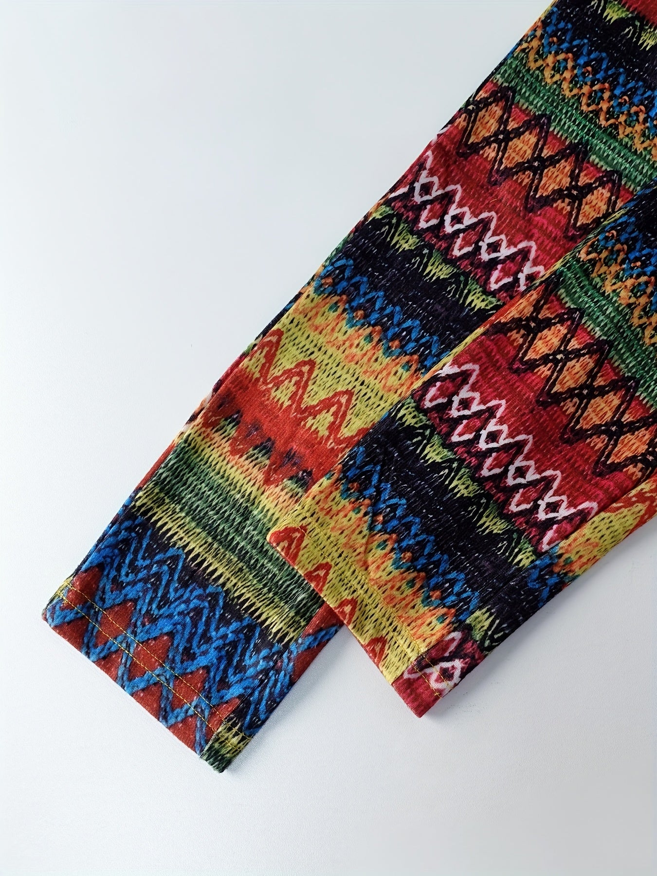 Women's Colorful Geometric Print Stretch Leggings - Vibrant High-Waisted Tight Fit Casual Pants, Machine Washable Polyester, All-Season Wear for Everyday Style, Stylish Leggings | Geometric Leggings | Durable Fabric, High Wai SS69