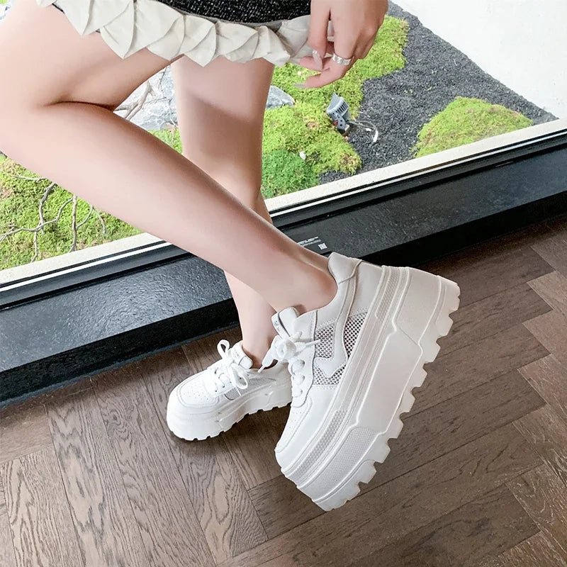 8CM Spring Summer Thick Sole Casual Dad Shoes Breathable Mesh Chunky Sneakers Lace - up High Platform Sports Shoes Zapatos Mujer - SS69