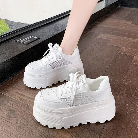 8CM Spring Summer Thick Sole Casual Dad Shoes Breathable Mesh Chunky Sneakers Lace - up High Platform Sports Shoes Zapatos Mujer - SS69