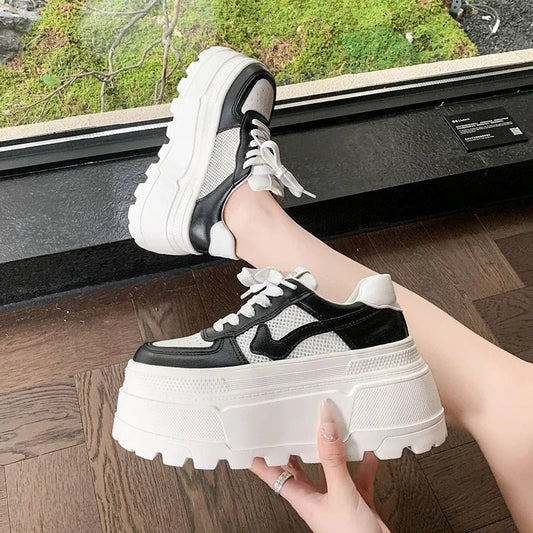 8CM Spring Summer Thick Sole Casual Dad Shoes Breathable Mesh Chunky Sneakers Lace - up High Platform Sports Shoes Zapatos Mujer - SS69