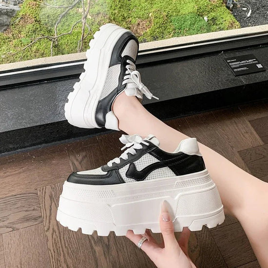 8CM Spring Summer Thick Sole Casual Dad Shoes Breathable Mesh Chunky Sneakers Lace - up High Platform Sports Shoes Zapatos Mujer - SS69