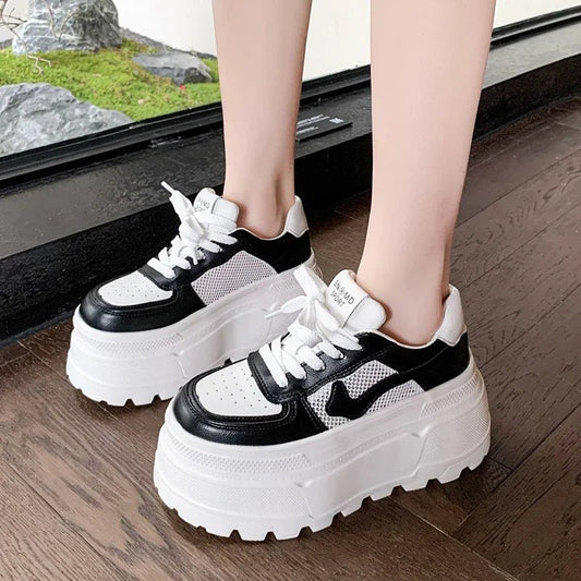 8CM Spring Summer Thick Sole Casual Dad Shoes Breathable Mesh Chunky Sneakers Lace - up High Platform Sports Shoes Zapatos Mujer - SS69