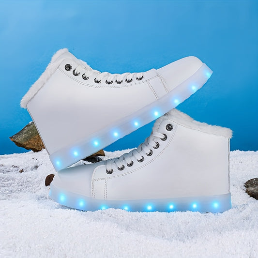 LED Glow Shoes - USB-Powered Winter Warmth, High-Top Sneakers with Glowing Lights, Lace-Up Closure, TPR Sole - for Men & Women, Skateboarding, Winter Sports, Skateboarding Footwear, Trendy Footwear, Durable Footwear
