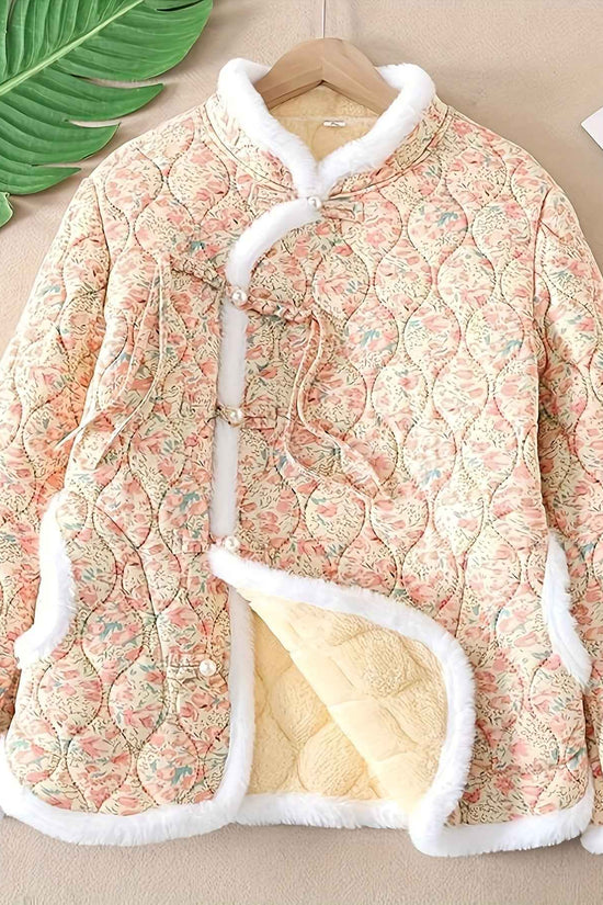 Plus Size, Women's Chinese Style Winter Coat with Cheona Collar (Standing Pronunciation) - Thick Padded Warm Jacket, Retro Button Front, Zipper Back Closure, Machine Washable Outerwear