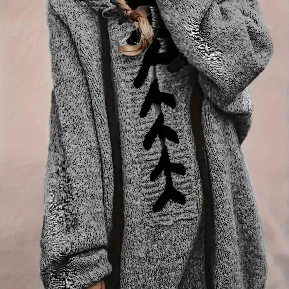 Plus Size, Plus-Size Women's Elegant Hooded Sweater - Long Sleeve Pullover with Adjustable Drawstring Hood, Soft Stretchy Fabric, Machine Washable, Solid Color Casual Winter Fall Tops, Sweater Hoodie, Autumn Apparel, Minimali