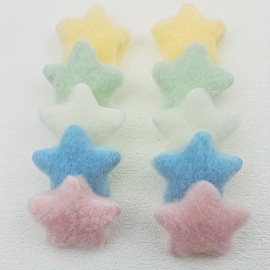 15pcs Soft Pastel Felt Star Appliques, Double-Sided, Fluffy Texture - Ideal for DIY Hat, Hair Clip & Clothing Patches, Assorted Colors SS69