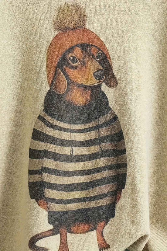 [Cute Sweater] Cute Dachshund Dog Plus Size Women's Casual Round Neck Long Sleeve Sweater | 3D Digital Print, Navy Blue, Cozy Fall Winter Top, Dog Sweater, Winter Comfort Clothing, Texture