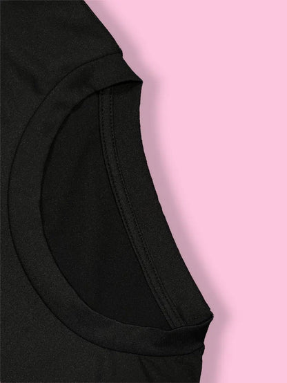 Women's Black Crop Top T-Shirt with 'Power and Love' Graphic Design - Short Sleeve, Casual Wear, Stretch Polyester Fabric, Fist & Floral Print, Machine Washable, Empowering Apparel | Fitted Crop Top | Glossy Texture SS69