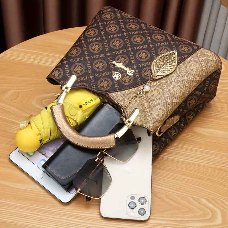 FIDM Women's 3pcs Golden  Handbag Collection - Elegant ic Closure Tote, Matching Clutch & Wallet/Purse, Luxury  for, Wedding, Travel (Golden-Tone, Durable & Versatile)