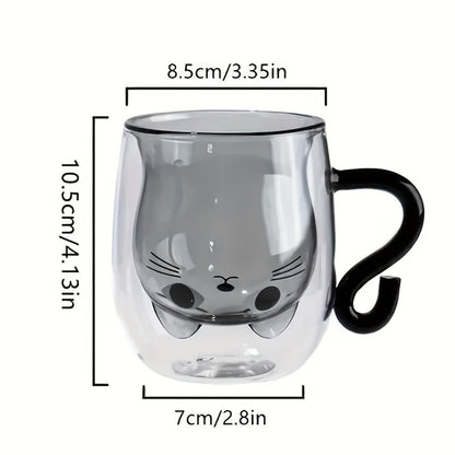 1 pc, cute kawaii cat coffee mug, insulated double wall glass, multi-purpose, reusable, perfect birthday/Christmas gift SS69