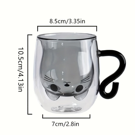 1 pc, cute kawaii cat coffee mug, insulated double wall glass, multi-purpose, reusable, perfect birthday/Christmas gift SS69