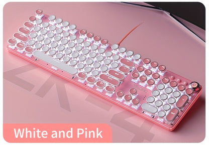 YINDIAO Pink Mechanical Keyboard with Cherry Switches - Retro Punk Design, Backlit Gaming Keyboard for Office & Home Use, Office Keyboard | Pink Keyboard | Nonslip Texture SS69
