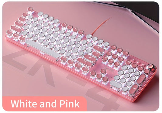 YINDIAO Pink Mechanical Keyboard with Cherry Switches - Retro Punk Design, Backlit Gaming Keyboard for Office & Home Use, Office Keyboard | Pink Keyboard | Nonslip Texture SS69