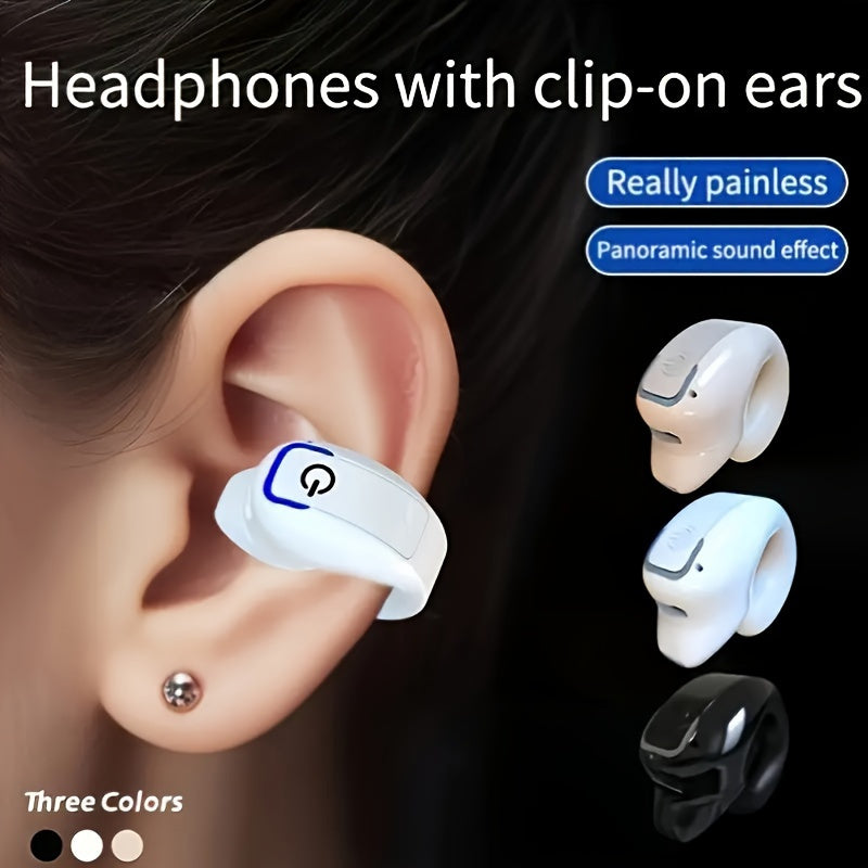 Clip-On Wireless Earbuds with Noise Cancellation, Phone Control, Rechargeable Lithium Polymer Battery, Comfortable Headphone Design for Sports, Camping, and Panoramic Sound Effects, Earbuds Wireless SS69