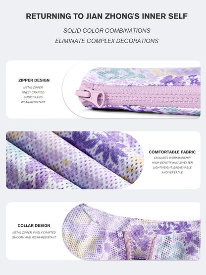 Spring and summer new mesh printed breathable quick drying long sleeved cardigan zipper jacket for women, solid color wide shoulder sports vest, running training Light Beige friendly fitness pants, yoga suit three piece set ( SS69