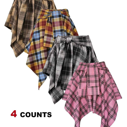 Plus Size - Plus Size - 4-Pack Plus Size Pleated Plaid Skirt | Women High Waist A-Line Elastic Waist Midi Skirt Casual Vintage Checkered Skirt With Slight Stretch Fabric