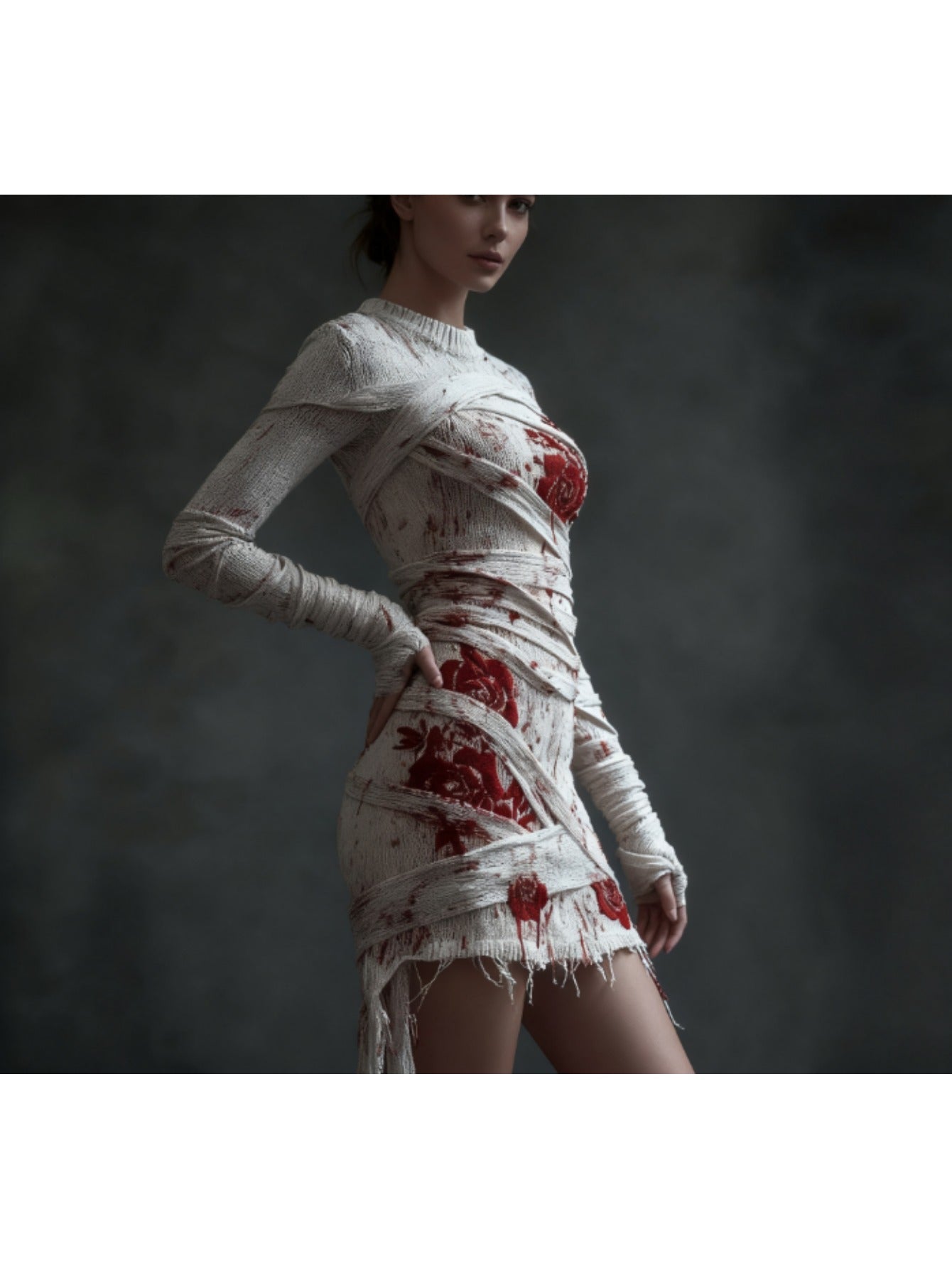 Women's Gothic Skeleton Print Sweater Dress - Form-Fitting Short Sleeve A-Line Dress with Round Neck, Hand Washable Costume Party Outfit for Halloween, Themed Events & Casual Wear (Skeleton Pattern) SS69