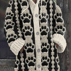 Plus Size, Plus Size Women's Oversized Hooded Cardigan Sweater Coat - Black & White Geometric Striped All-Over Print, Button-Front Jacket with Pocket, Soft Stackable Collar, Winter Warm Coat for Casual & Formal Wear (Hand Was