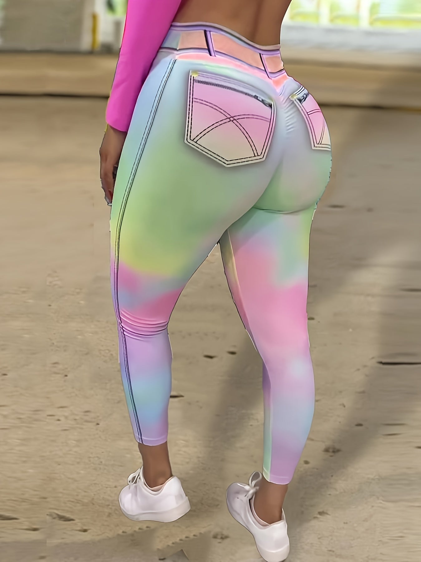 Tie Dye Colorful Women'S Imitation Denim Leggings Sexy Sports Yoga Pants - SS69