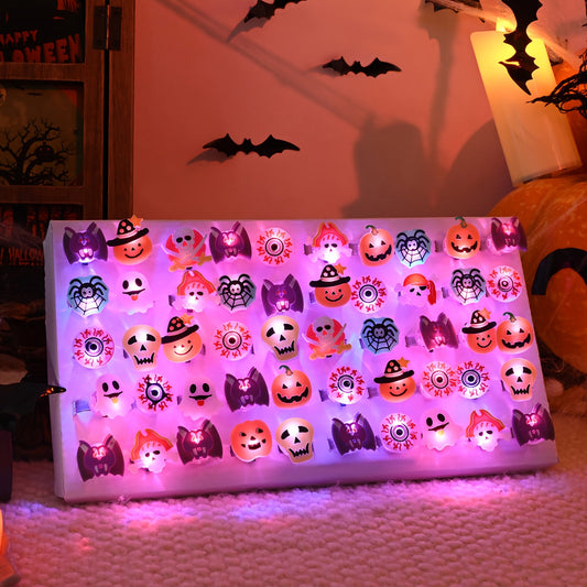 10/20/50pcs Ghost Fashion Halloween Glowing Ring, Pumpkin Skull Spider Web Bat Design, Horror Prop Supplies, Halloween Decoration, Festival Ring Design, Gift, Ring Packs. SS69