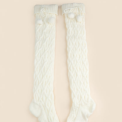 Over the knee socks, medium tube, diamond check pattern, hanging ball, long knitted thigh socks, soft and comfortable spring floor socks, suitable for matching skirts, jeans, boots, ideal gift for Mother's Day, birthday gift SS69