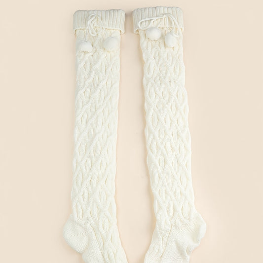 Over the knee socks, medium tube, diamond check pattern, hanging ball, long knitted thigh socks, soft and comfortable spring floor socks, suitable for matching skirts, jeans, boots, ideal gift for Mother's Day, birthday gift SS69